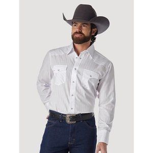 Wrangler White Pinstripe Western Dress Shirt